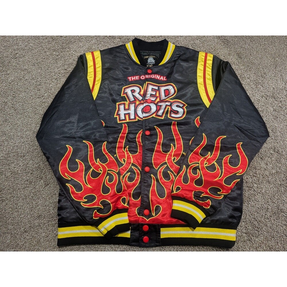 Red Hots Candy Black Satin Varsity Jacket De-Kryptic Size Large New NWT